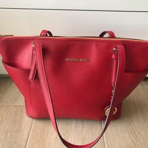 Michael Kors large red saffiano leather tote